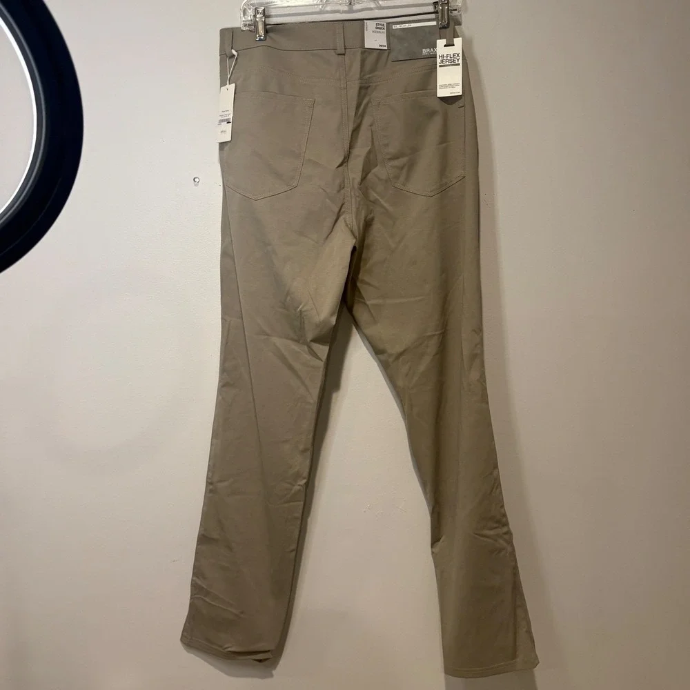 Brax Chuck Pants Mens 36/34 Tan Hi-Flex Jersey Modern Fit 5-Pocket Golf Office